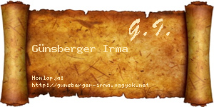 Günsberger Irma névjegykártya